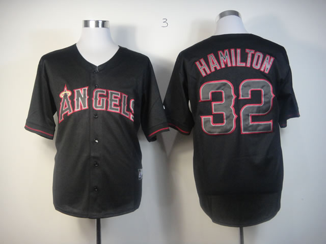 Men Los Angeles Angels 32 Hamilton Black MLB Jerseys